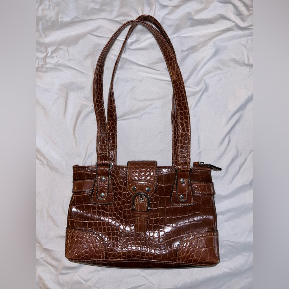 Brown faux leather shoulder bag